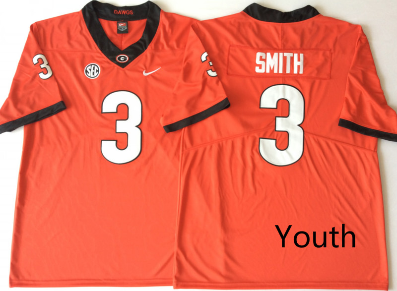 Youth Georgia Bulldogs #3 Smith Red Nike NCAA Jerseys